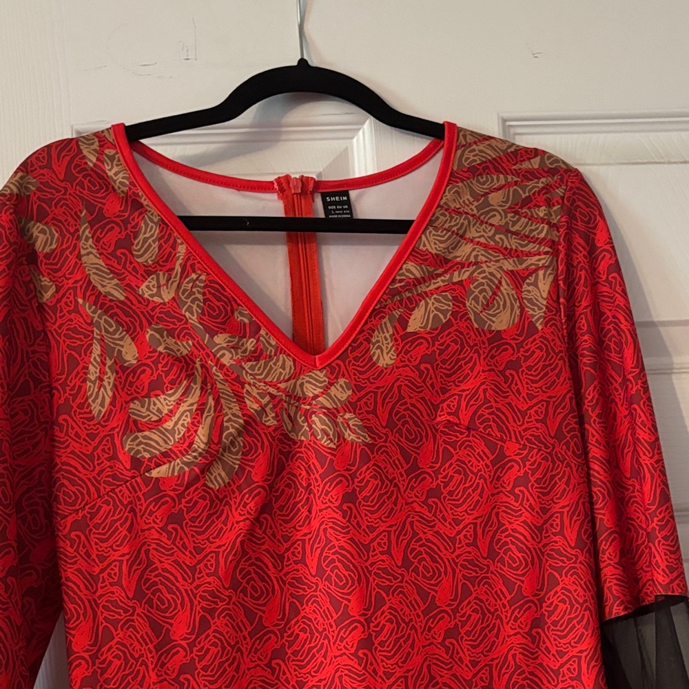 SHEIN Red and Gold Midi Dress